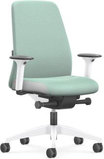 Interstuhl Every Interior Edition – Der Bürostuhl folgt der Bewegung des Körpers nach vorne und hinten – mit Verstellbarer Lordosenstütze (Türkis | Weiß)