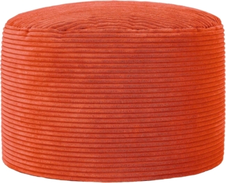 Icon Milano Hocker, Orange, Flauschiger Cord Stoff, Sitzsack Cord, Sitzpuff Hocker mit Füllung, Fußhocker für das Wohnzimmer, Deko Wohnzimmer
