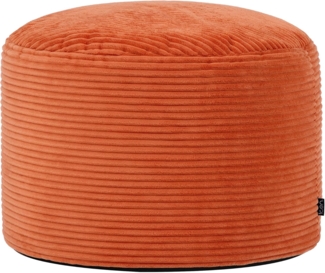Icon Milano Hocker, Orange, Flauschiger Cord Stoff, Sitzsack Cord, Sitzpuff Hocker mit Füllung, Fußhocker für das Wohnzimmer, Deko Wohnzimmer