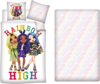 Rainbow High – Bettwäsche-Set mit 1x Bettbezug(140x200cm), 1x Kissenbezug(63x63cm) & 1x Spannbettlaken(90x200cm)