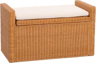 Aufbewahrungstruhe M92, Truhe Sitzbank Garderobenbank, Kissen Kubu Rattan 88cm ~ honigfarben