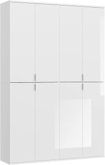 Garderobenschrank >Paterson< in weiß/weiß hochglanz - 122x193x34cm (BxHxT)