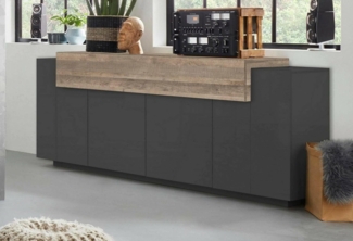 Dmora - Kommode Loris, 4-türiges Küchen-Sideboard, Wohnzimmer-Buffet, 100% Made in Italy, 220 x 45 x 86 cm, Anthrazit und Ahorn,