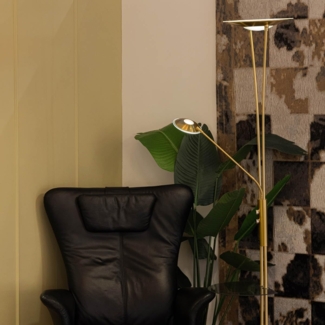 Qazqa Stehlampe Sevilla, LED fest integriert, (nicht austauschbare) LED, Gold/Messing, Modern, Stahl, 1-flammig