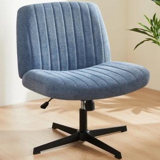 Sweetcrispy Bürostuhl Ohne Armlehnen, Schreibtischstuhl mit Stoffbezug, Lesesessel mit Breiterem Polster zum Sitzen im Schneidersitz Stuhl, Höhenverstellbar, 360° Drehstuhl für Haus, Blau