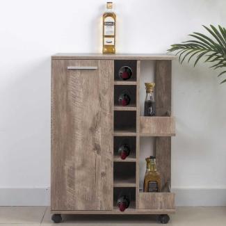 BAKAJI Mobile Bar Weinregal Weinflaschen Holz Keller 6-Sitzer Kelch Taupe, Holzwerkstoff, 60 x 37 x 82 cm