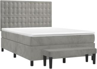 vidaXL Boxspringbett mit Matratze Hellgrau 140x190 cm Samt 3138079