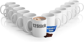 BigDean 12 Stück große Kaffeebecher weiß 300ml spülmaschinenfest aus hochwertigem Porzellan - Tassen zum Bemalen - Kaffeepott Glühweinbecher Kaffeetasse weiß - Kaffeetassen Set groß