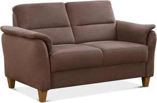 CAVADORE 2er-Sofa Palera mit Federkern / Kompakte Zweisitzer-Couch im Landhaus-Stil / passender Sessel und Hocker optional / 149 x 89 x 89 / Mikrofaser, Hellbraun