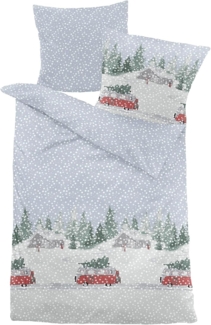 Dormisette Fein Biber Bettwäsche 155x220 Bus Schnee Bäume Winter 8072-52