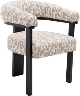 Vente-unique - Stuhl mit Armlehnen 1er - Strukturstoff Bicolor & Kautschukholz schwarz - Creme & Taupe - LIVELIA von Pascal MORABITO