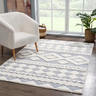 Carpet City Hochflor-Teppich Focus 3005, rechteckig, Höhe: 20 mm, Boho-Teppich, Rauten Design, besonders weich, 3D-Effekt
