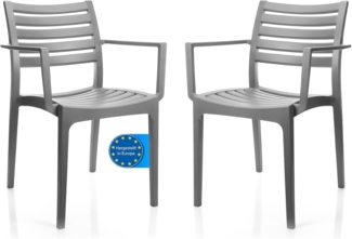 BigDean 2er Set Gartenstuhl Capri in Grau – stapelbarer Campingstuhl belastbar bis 160kg – wetterfester Essstuhl für indoor + outdoor Aktivitäten & Feiern geeignet – Made in Europe
