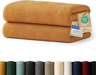 Blumtal Premium Frottier Handtücher Set mit Aufhängschlaufen - Baumwolle Oeko-TEX Zertifiziert, weich, saugstark - 2X Badetuch (70x140 cm), Pumpkin Spice (Braun)