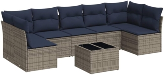 vidaXL 8-tlg. Garten-Sofagarnitur mit Kissen Grau Poly Rattan 3217441