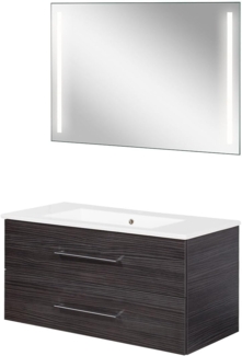 FACKELMANN B.PERFEKT Waschtisch Set mit Spiegel 103 cm breit, Anthrazit, Waschbecken Keramik Weiß