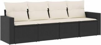 vidaXL 4-tlg. Garten-Sofagarnitur mit Kissen Schwarz Poly Rattan 3251013
