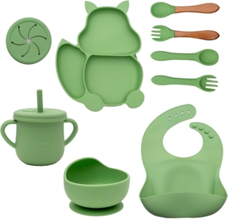 Intirilife Kindergeschirr-Set (8-tlg), 1 Personen, Silikon, Baby Geschirr Set Fütterungsset Silikon Strohhalm Lätzchen (8-tlg)
