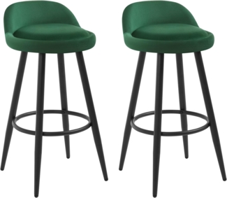WOLTU BH296dgn-2 Barhocker 2er Set Barstuhl Hocker Tresenhocker Bistrohocker Designer Hocker mit Lehne und Fußstütze aus Samt Metall, Dunkelgrün