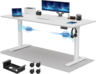 JUMMICO Höhenverstellbarer Schreibtisch 160x80 cm, Elektrisch mit Dualmotor, 100 kg Tragkraft & Kabelmanagement, 3 Höhenspeicher & USB-C, Stehschreibtisch für Homeoffice (Weiß)