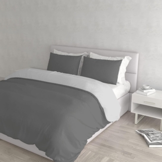 Italian Bed Linen Natural Color Doubleface Bettbezug, 100% Baumwolle, Turteltaube/Creme, Doppelte