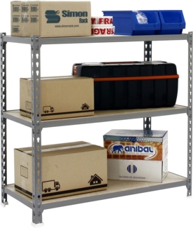 Simonrack Schwerlastregal, Lagerregal, 90 x 120 x 30 cm, Metallregal, Kellerregal, Biegestelle 200 kg, 3 Holzfachböden, Grau/Holz - Maderclick