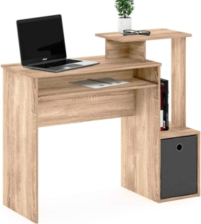 BAKAJI Schreibtisch mit Schublade aus Stoff, Oberfläche, Bücherregal und Tastaturhalter, ausziehbar, Arbeitstisch, PC, Computer, MDF-Holz, Möbel für Zuhause, Büro, Kinderzimmer (Eiche)