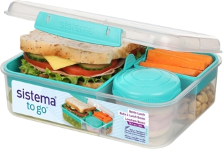 Sistema Bento Box TO GO Brotdose mit Fächern | 1,65 L Lunchbox mit Joghurt- /Fruchtbehälter | Lunchbox Kinder & Erwachsene | Blaugrün
