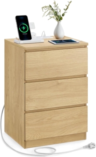 'Vasagle' Nachttisch mit 3 Schubladen, 2 AC-Steckdosen / 2 USB-Anschlüsse, Holz strohgelb, 59 x 35 x 40 cm