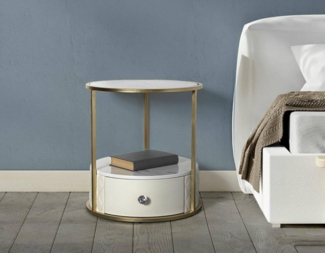 Dmora Nachttisch Araguaia 43x43x48 cm Weiß 2 Böden 1 Schublade