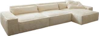 Ecksofa Sirpio XL 370x170 cm Plüschcord Beige Recamiere variabel