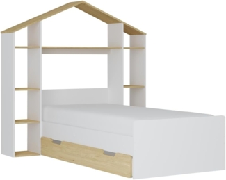 Vente-unique - Hausbett - 90 x 190 cm - Weiß & Holzfarben - JERACO