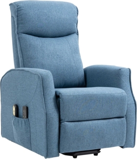 HOMCOM Sessel mit Aufstehhilfe, Massagesessel mit Fernbedienung, Liegefunktion Relaxsessel mit Fußstütze, Fernsehsessel mit Seitentasche, Elektrischer TV-Sessel mit Leinenoptik, Blau
