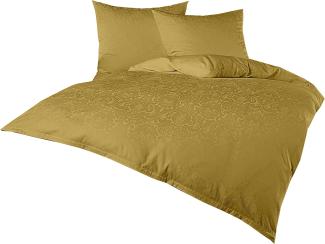 Mako Satin Damast Bettwäsche Ornament gold Garnitur 200x200 + 2x 80x80