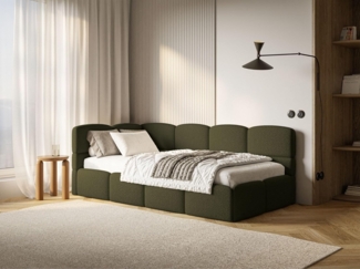 Selsey Polsterbett 90x200 cm Links mit Bettkasten Jugendbett für Kinderzimmer Inkl. HR30 Matratze Stabiler Kiefern Fichtenholzrahmen Gepolstetes Kopfteil Komfortabel & Praktisch Olivgrün