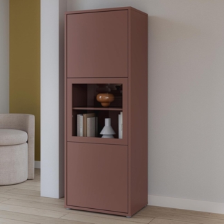 Forte Alice Springs Vitrine 60 70, Moderne Wohnzimmervitrine mit 3 Türen, Glasdetail, Wohnzimmer, Holzwerkstoff, Terrakotta, 64,8 cm breit x 179,1 cm hoch x 44 cm tief