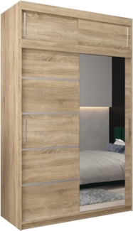 Kryspol Schwebetürenschrank Verona 2-150 cm mit Spiegel Kleiderschrank mit Kleiderstange und Einlegeboden Schlafzimmer- Wohnzimmerschrank Schiebetüren Modern Design (Sonoma mit Erweiterung)
