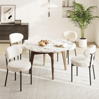 COLAMY Esszimmerstühle 4er Set mit 10 cm Sitzpolster – Moderne Polsterstühle aus kuscheligem Teddy-Stoff, mit robustem Metallgestell – Für Küche & Wohnbereich, Weiß