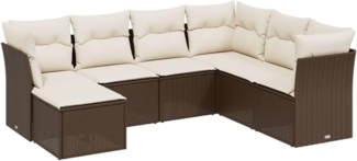 vidaXL 7-tlg. Garten-Sofagarnitur mit Kissen Braun Poly Rattan 3263219