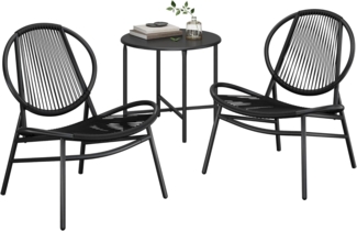 SONGMICS Balkonmöbel, 3er Set, Gartenmöbel-Set, aus PE-Polyrattan, Outdoor, mit Tisch, 2 Stühlen, für Terrasse, Garten, Balkon, tintenschwarz