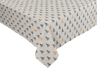 Sleepdown Tischdecke, Winter, Kiefernbäume, Metallic-Details, 100% Baumwolle, rechteckig, Natur, 152x259 cm