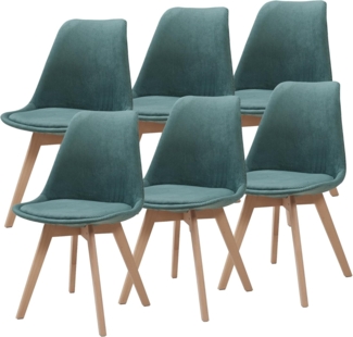 Esszimmerstuhl Fläten 6er Set Cord Dunkelgrün [en. casa]