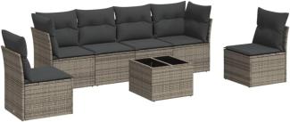 vidaXL 7-tlg. Garten-Sofagarnitur mit Kissen Grau Poly Rattan 3217380