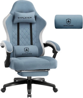 GTPLAYER Gaming Stuhl Stoff, Gaming Sessel mit Taschenfederkissen, ergonomischer Drehstuhl, Gamer Stuhl mit Fußstütze150 kg Belastbarkeit, hellblau