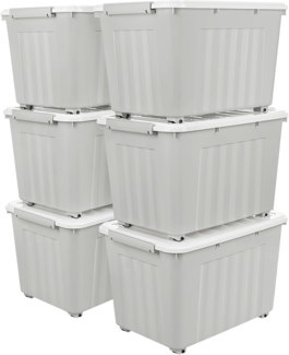 Cetomo,55L,6er-Pack, Aufbewahrungsbox mit deckel,Aufbewahrungsboxen, mit Clips, stapelbar, Wohnzimmer, Schlafzimmer. lebensmittelecht ,Verschlussclips,Neumaterial Plastik-Box grau