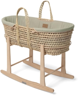 Clair de Lune Bio-Palme Moseskorb mit natürlichem Schaukelständer, preisgekrönter Baby-Stubenwagen 75x28 cm (Salbeigrün)