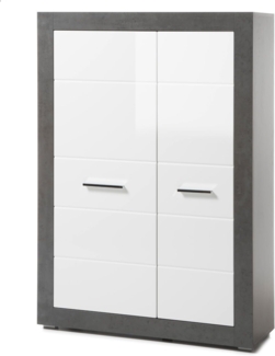Highboard Briard in weiß Hochglanz und grau Stone  100 x 142 x 35 cm