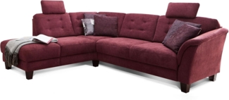 Cavadore Ecksofa Trond mit Ottomane links / Federkern-Sofa im Landhausstil mit 2 Kopfstützen und Vorziehsitz mit Bettkasten / 260 x 89 x 214 / Webstoff rot