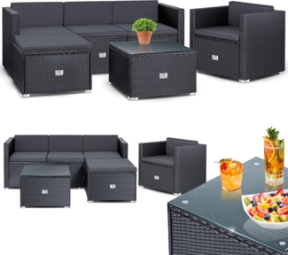 KESSER® Polyrattan Lounge Aruba – Gartenlounge für 4-5 Personen Gartenmöbel-Set Sitzgruppe aus 3er Gartensofa, Sessel, Hocker und Beistelltisch mit Sitzkissen - für Garten, Terrasse und Balkon Anthrazit