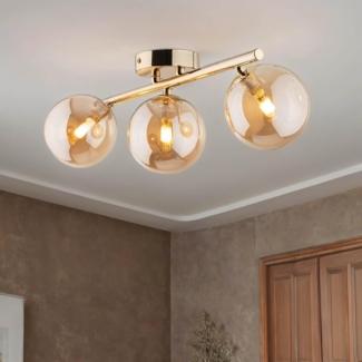 Licht-Erlebnisse Deckenleuchte MIEKE, ohne Leuchtmittel, Metall Rauchglas 47 cm 3-flammig G9 in Gold Bernstein